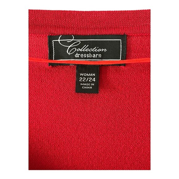 Dressbarn Collection Women’s 22/24 Red Cropped Cardigan with Black Floral Appliq - Picture 2 of 8